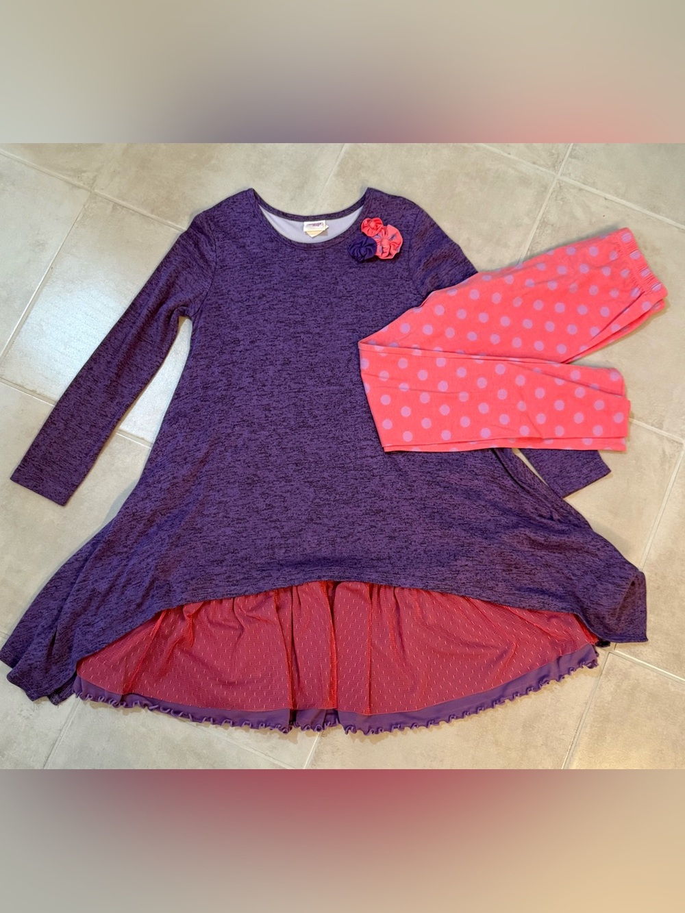Mallory May Purple Pink Dress & Leggings Sz 12